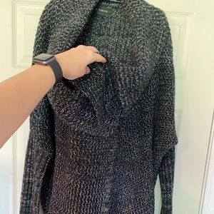 Dark Gray cowl neck wrap sweater with snaps